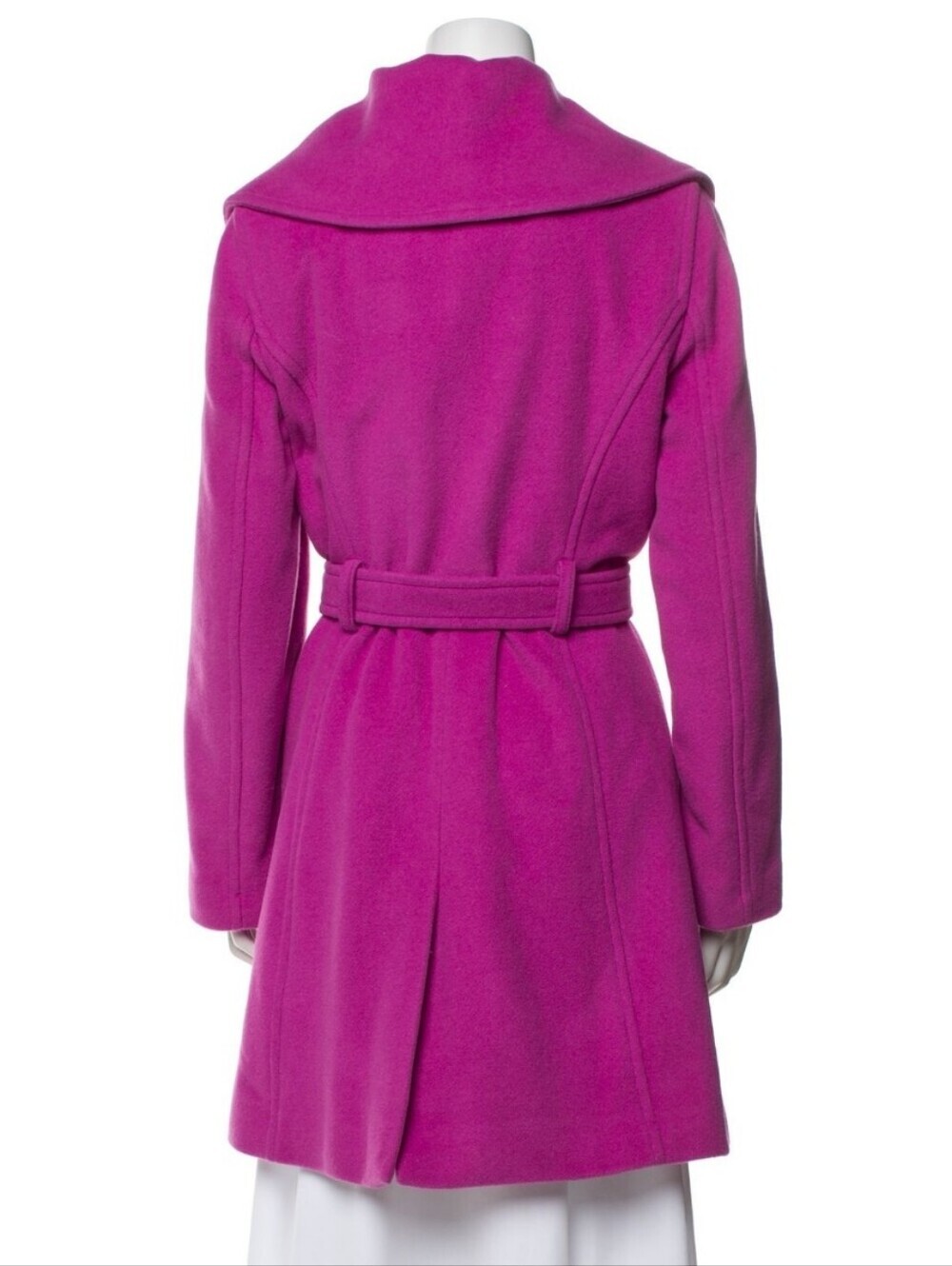 COACH Magenta Wool Blend Belted Coat with Pale Pink Signature C Lining - Picture 5 of 9